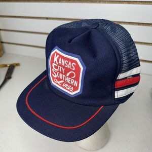 Vintage Kansas City Southern Lines Railroad Snapback Hat Cap Three 3 Stripe USA